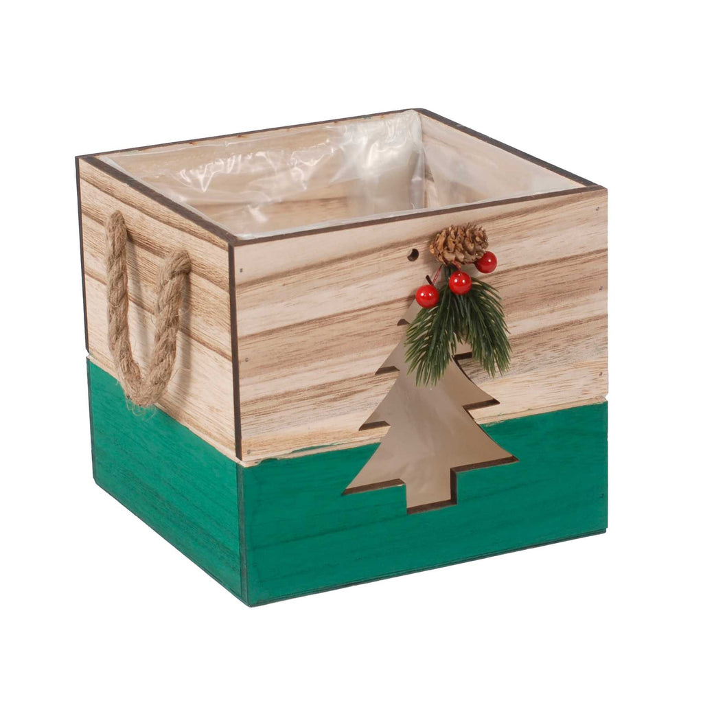 Cassetta natalizia verde, set di 3, 20x20H18 cm