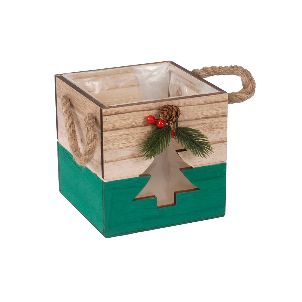 Cassetta natalizia verde, set di 3, 20x20H18 cm