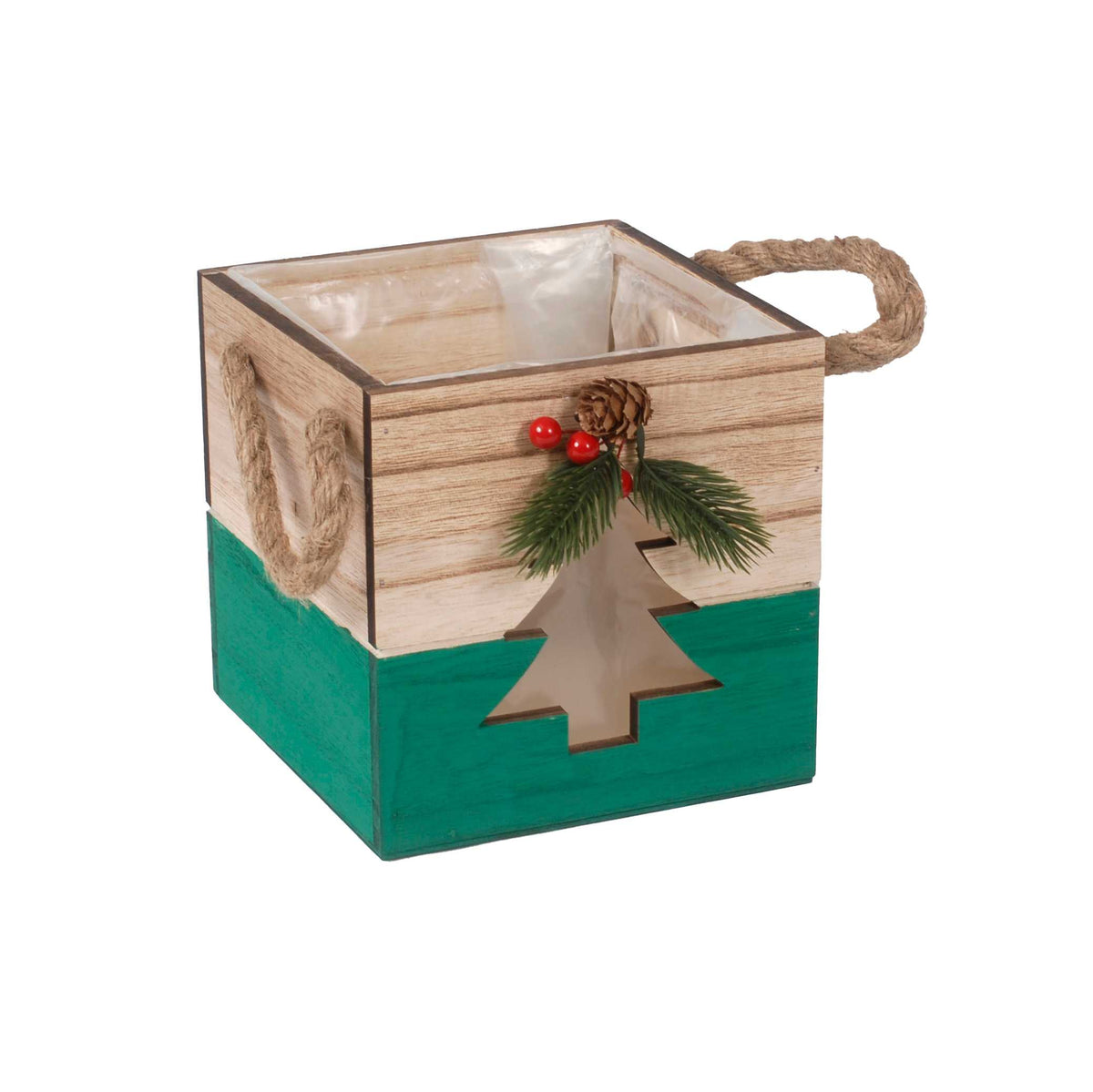 Cassetta natalizia verde, set di 3, 20x20H18 cm