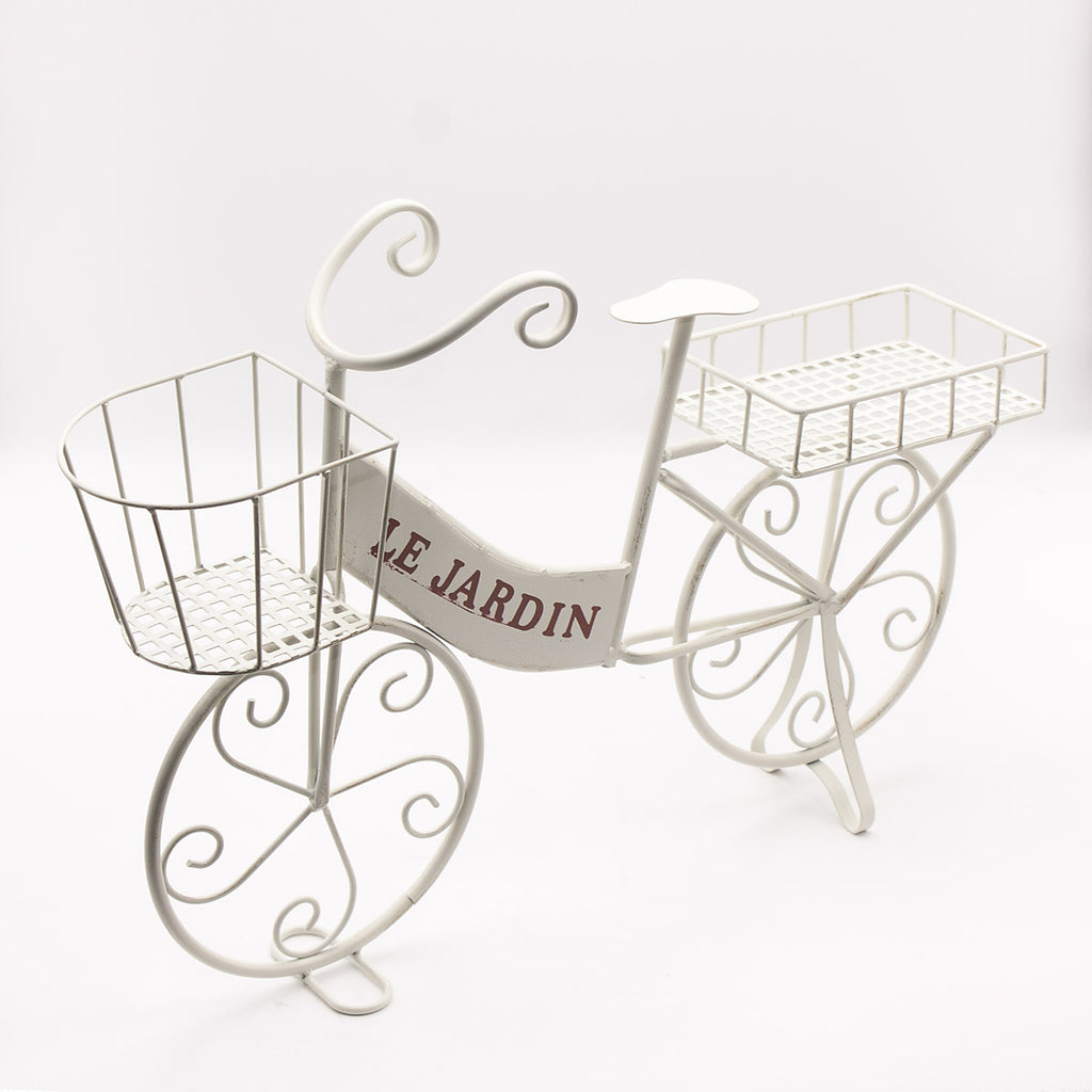 Portavaso bicicletta in metallo bianco, 57X12H42 cm