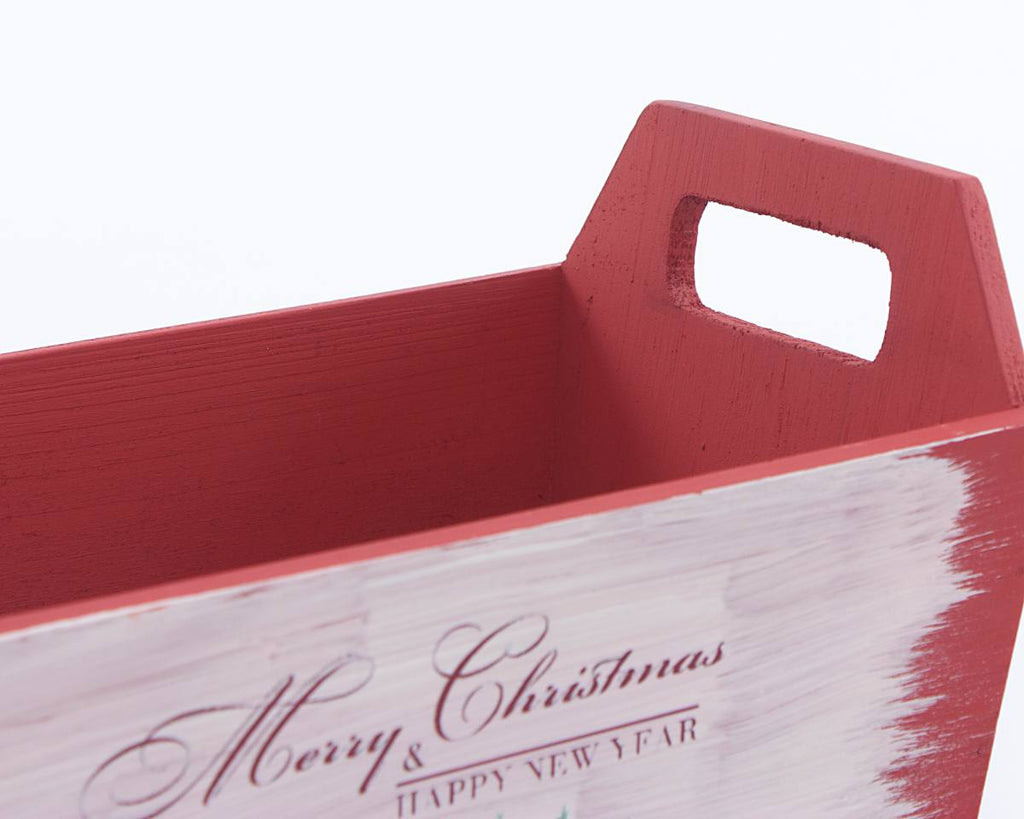 Cassetta Merry Christmas in legno di abete, 27x17H16 cm (kit da 3)