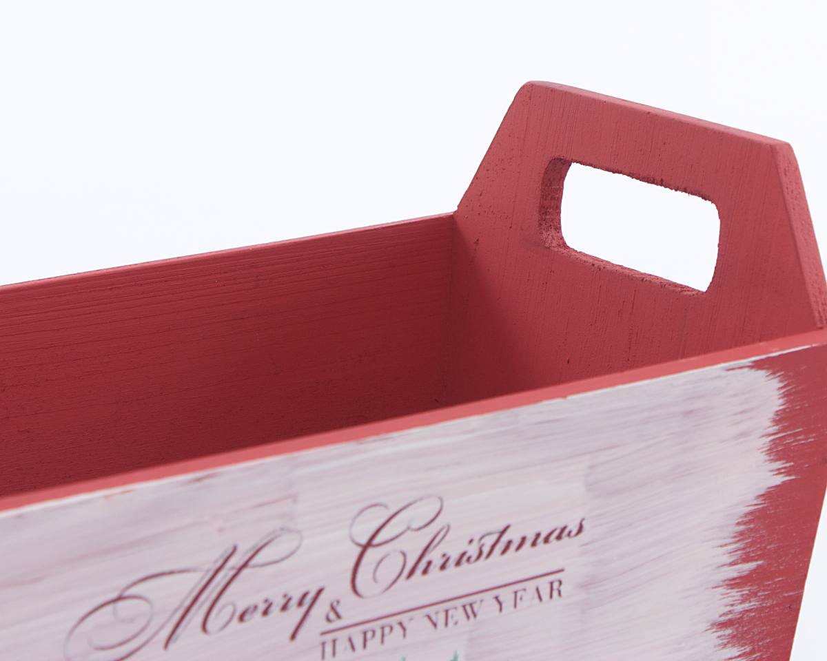 Cassetta Merry Christmas in legno di abete, 27x17H16 cm (kit da 3)