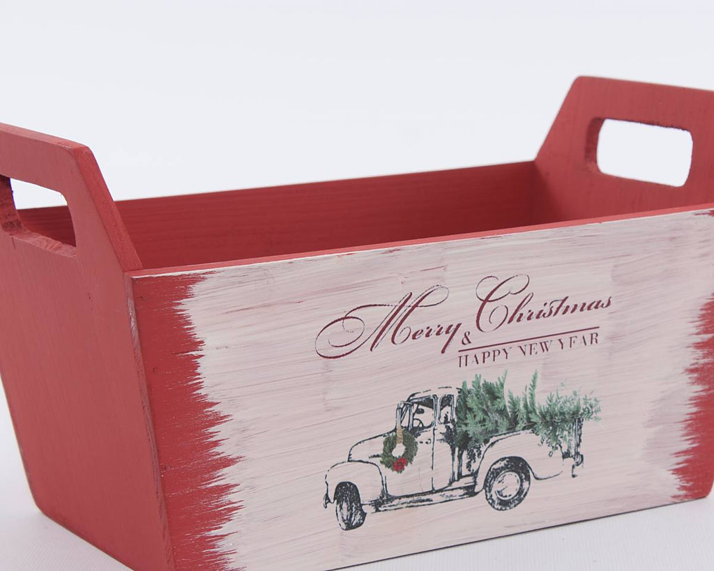 Cassetta Merry Christmas in legno di abete, 27x17H16 cm (kit da 3)
