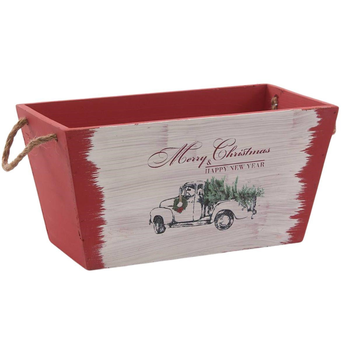 Cassetta rossa in abete con manici in corda, 28x14H12 cm (kit da 3)