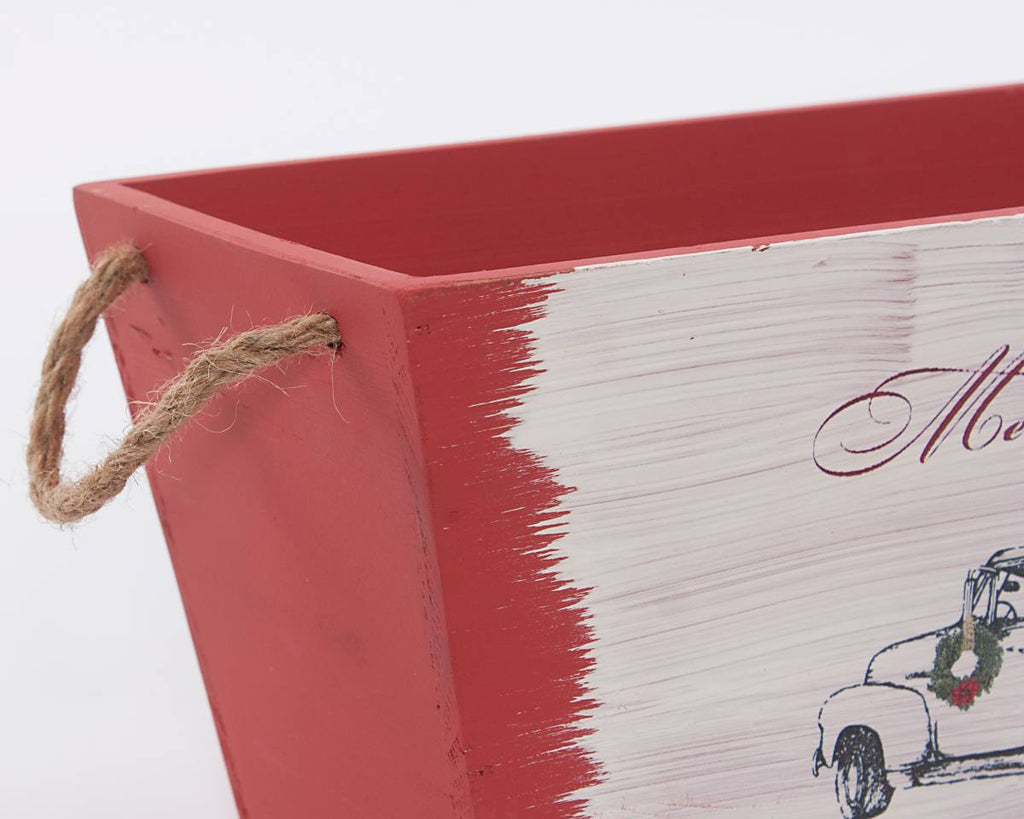 Cassetta rossa in abete con manici in corda, 28x14H12 cm (kit da 3)