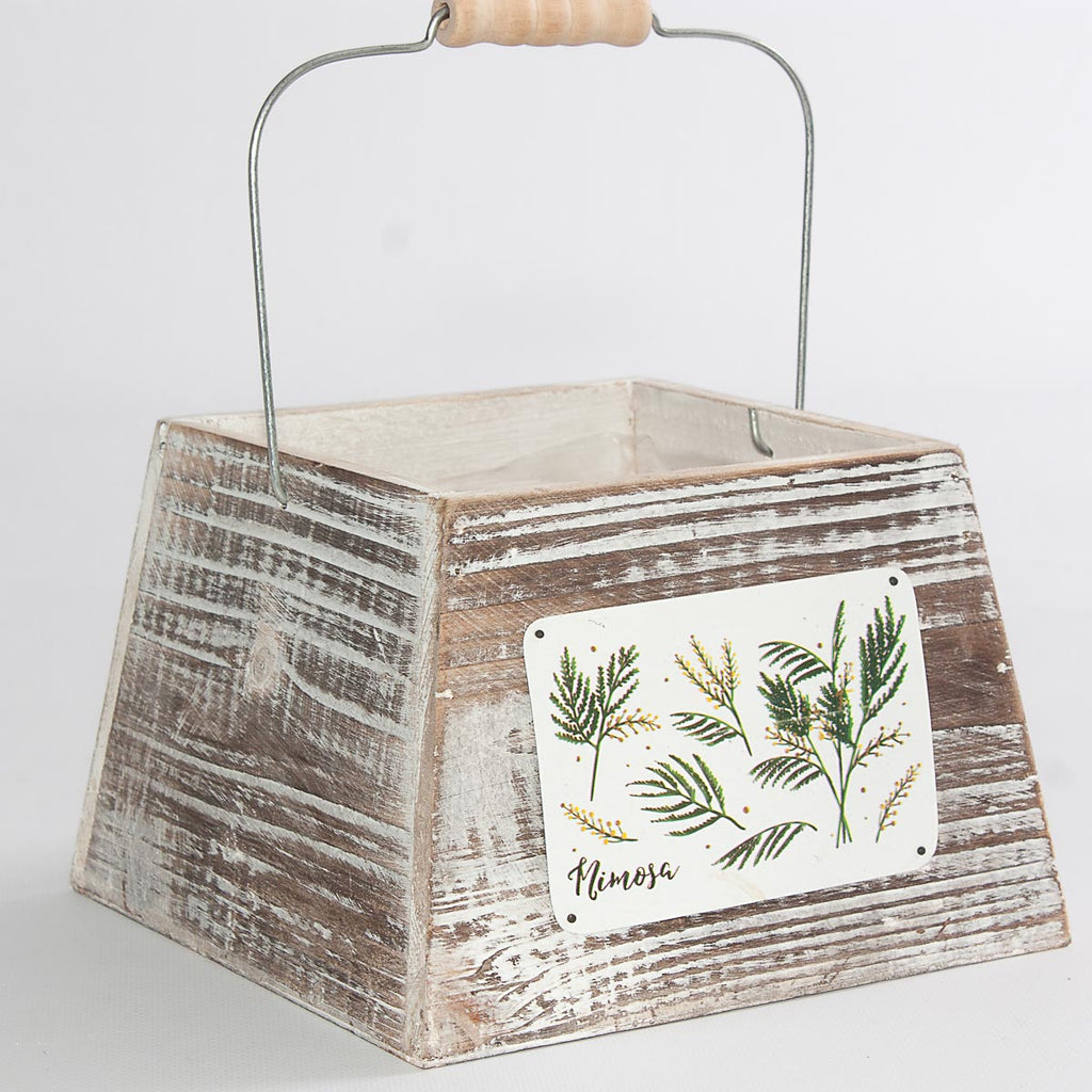Portavaso quadrato in legno di abete con manico, 20x20x14 cm (kit da 5)