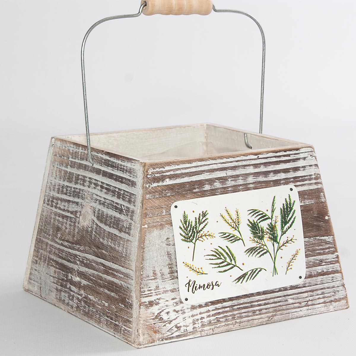 Portavaso quadrato in legno di abete con manico, 20x20x14 cm (kit da 5)