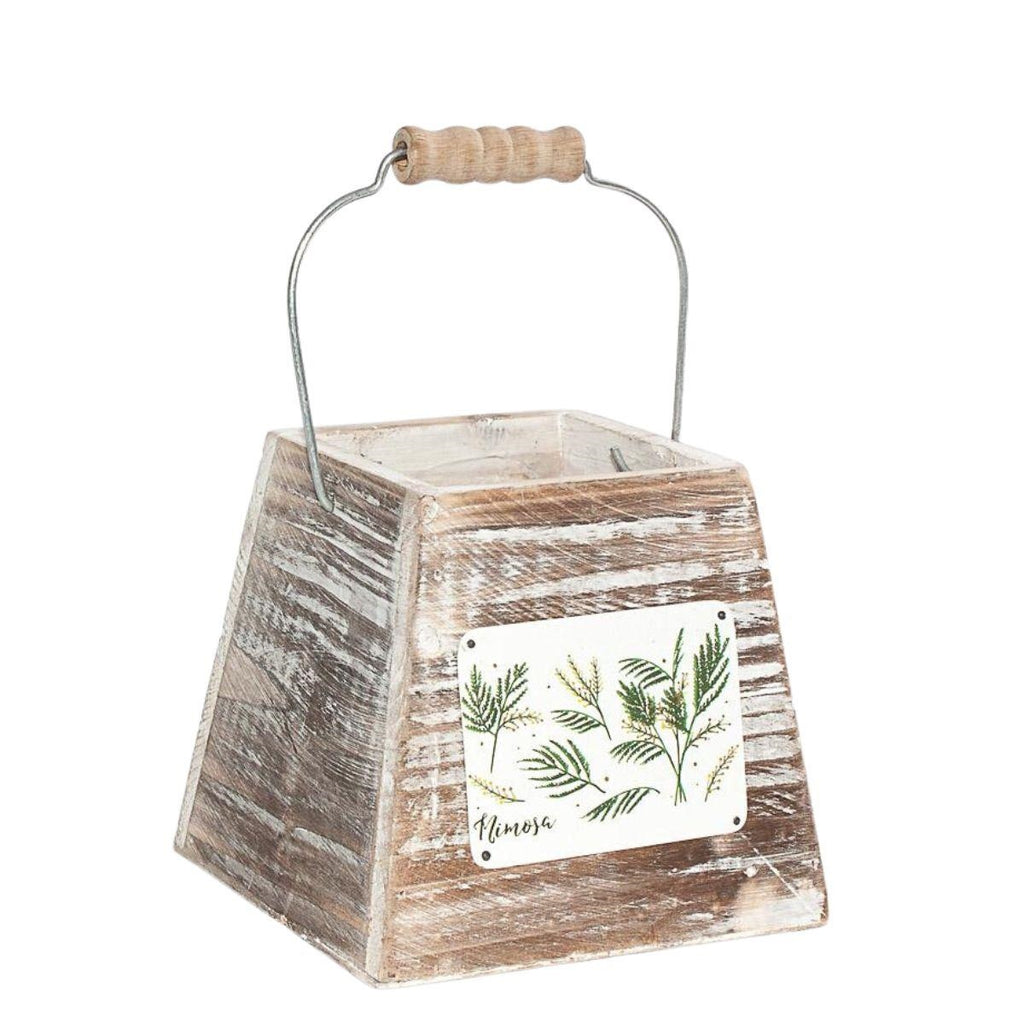 Vaschetta in legno di abete con manico "Mimosa", 13X13H12 cm