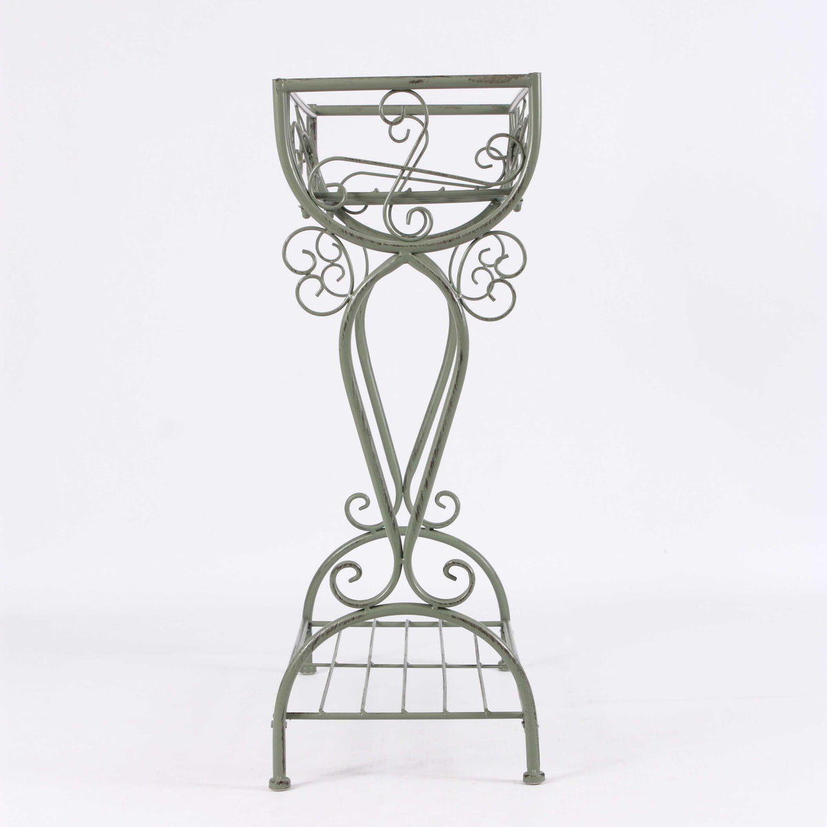 Fioriera in ferro verde anticato, 61x26x70 cm
