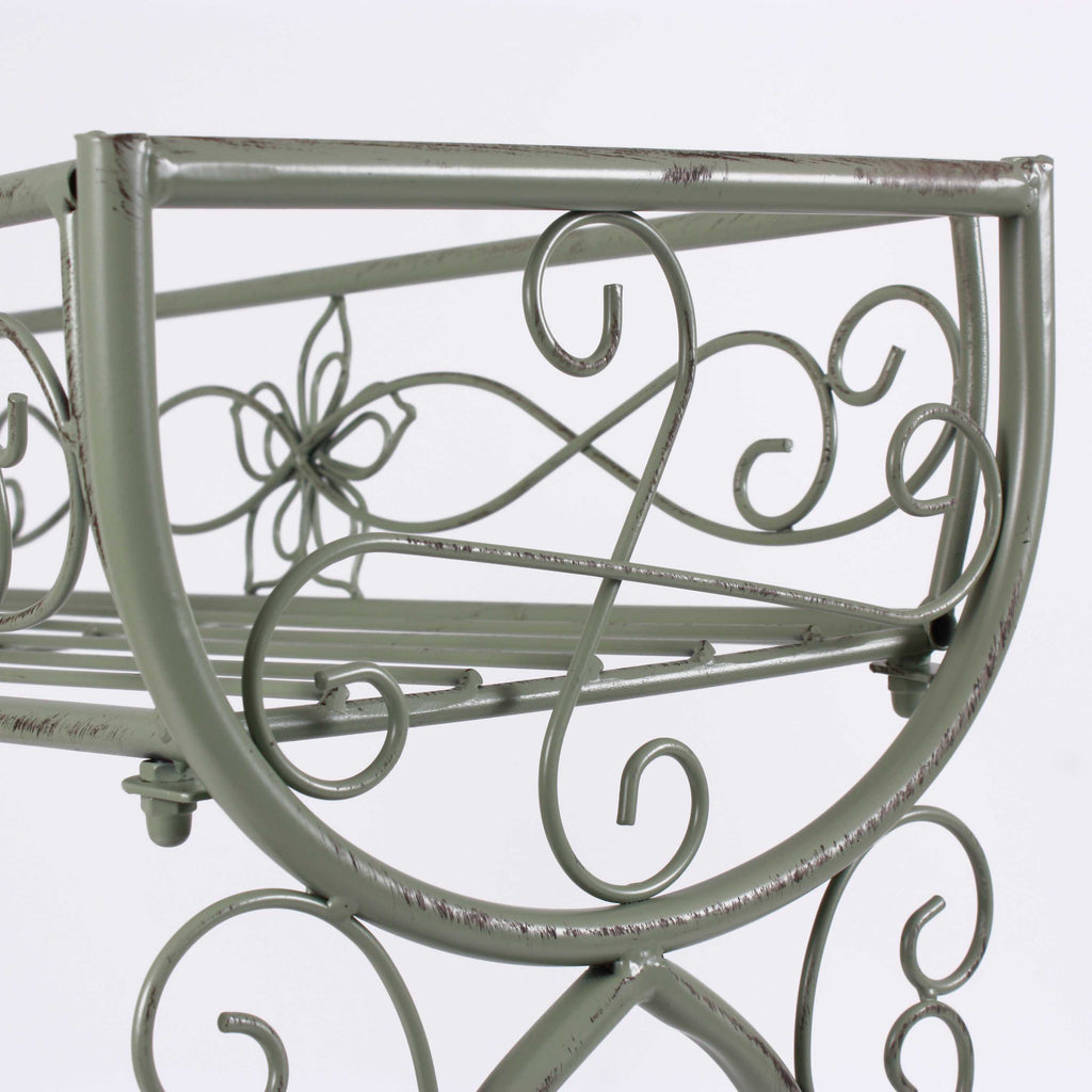 Fioriera in ferro verde anticato, 61x26x70 cm