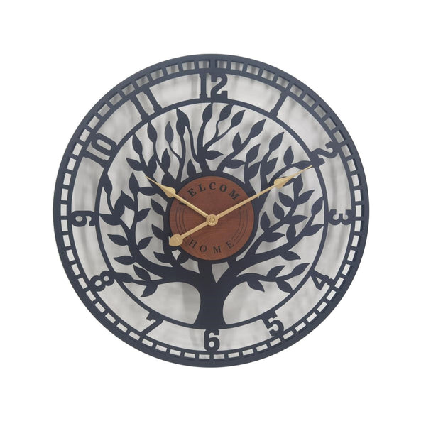 Orologio in metallo nero albero, Ø60 cm