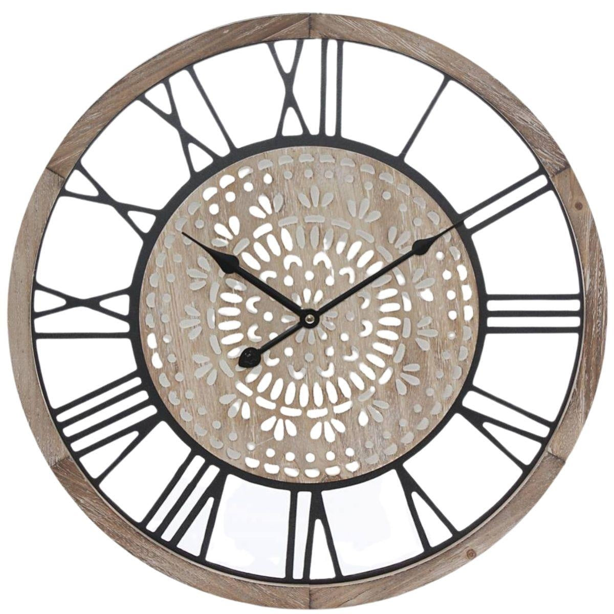 Orologio in legno di abete e metallo, Ø50 cm
