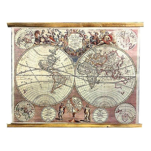 Arazzo in lino con planisfero, 60x90 cm