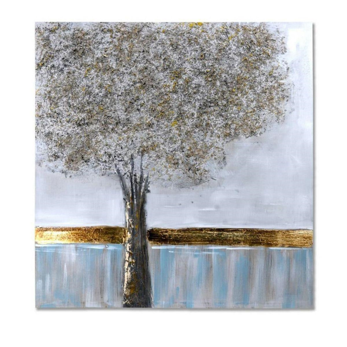 Quadro dipinto albero dorato, 100x100 cm