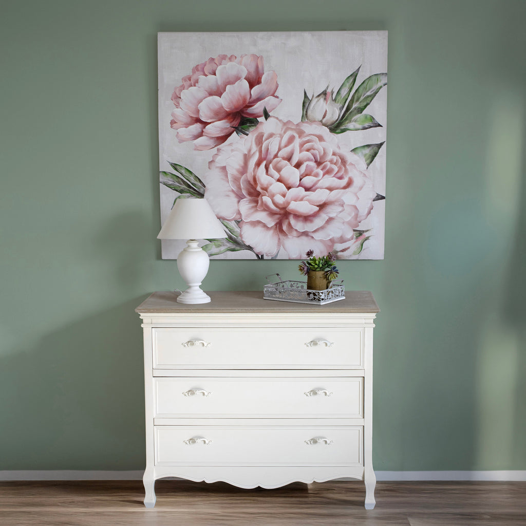 Quadro dipinto con fiori rosa, 100x100 cm