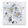 Quadro dipinto con fiori bianchi, 100x100 cm