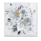 Quadro dipinto con fiori bianchi, 100x100 cm