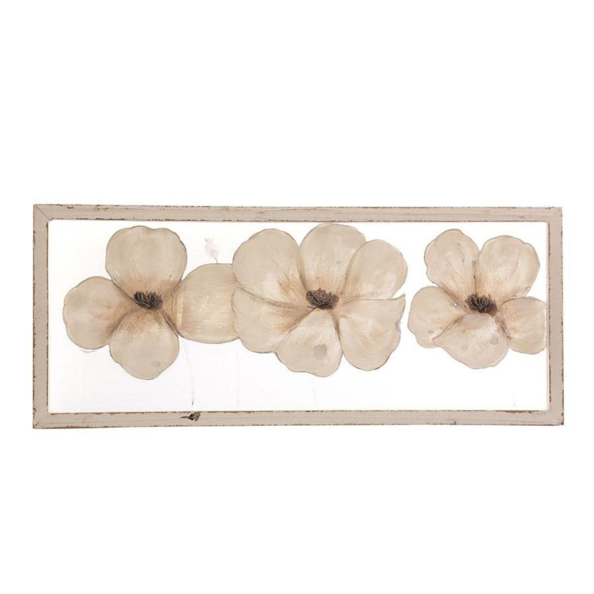 Quadro dipinto con fiori bianchi, 50x120 cm