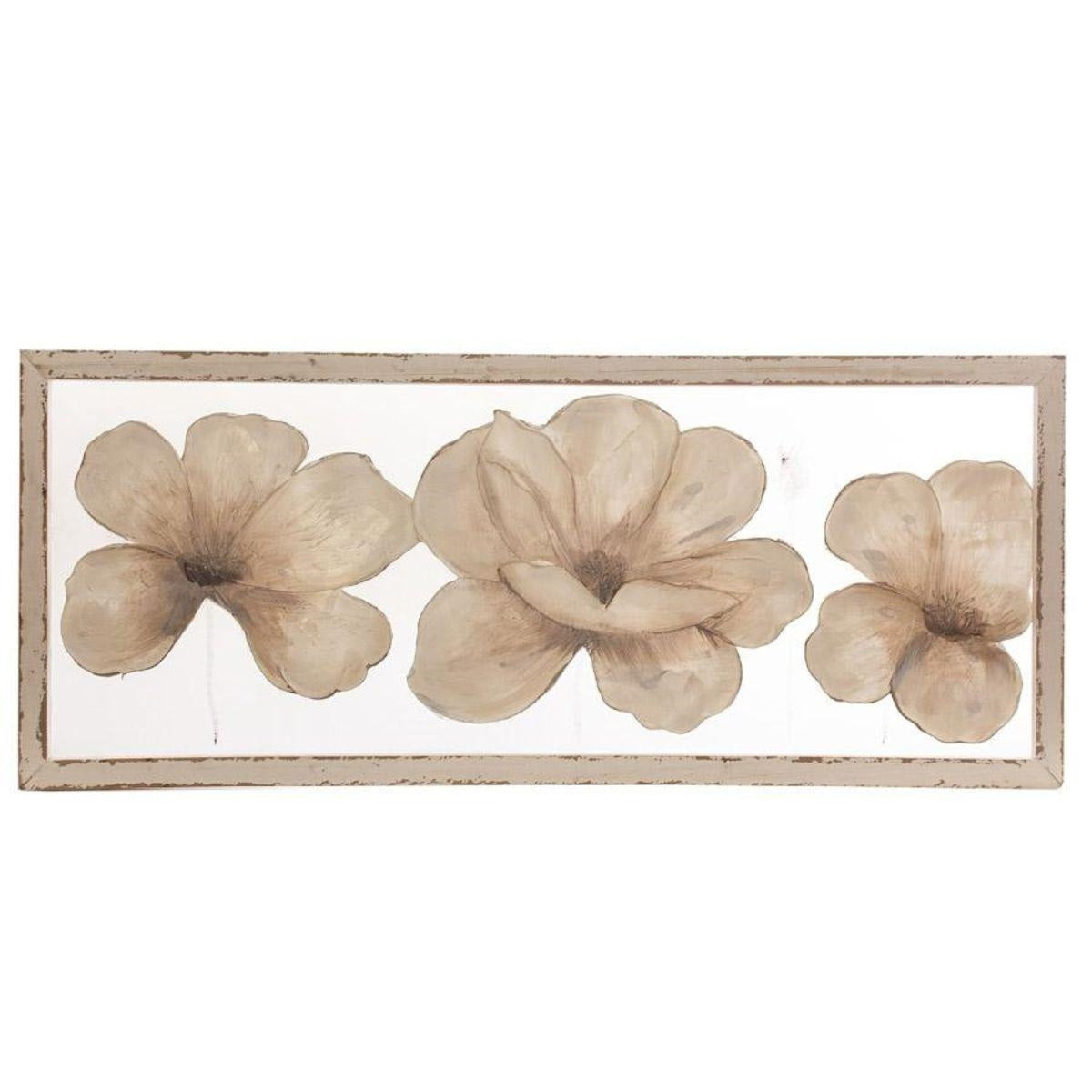 Quadro dipinto a mano con fiori bianchi, 50x120 cm