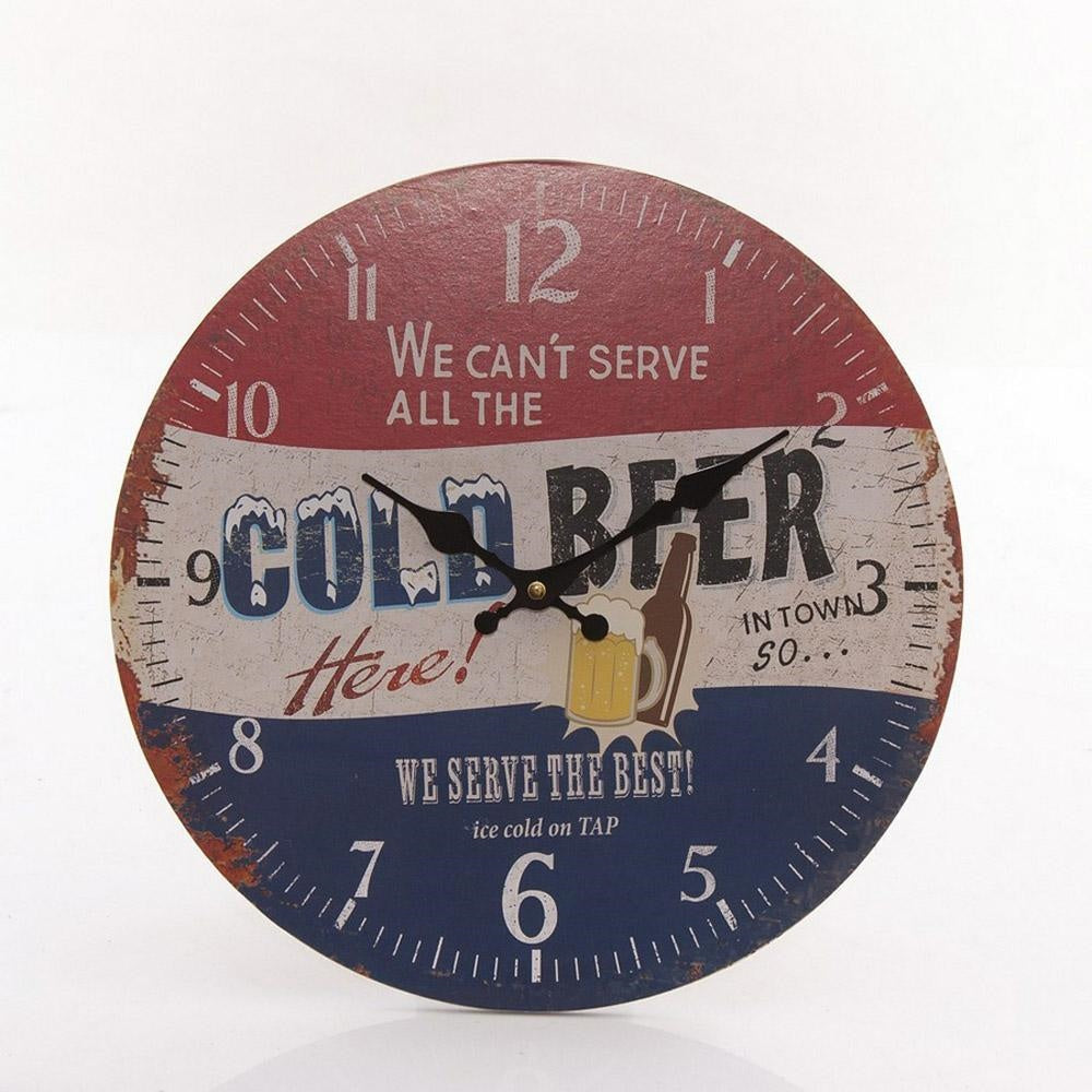 Orologio rotondo in mdf Cold Beer, 24 cm (kit da 5)