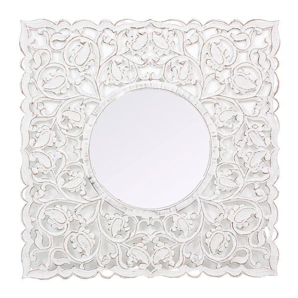 Specchio in mdf intagliato bianco, 120x2x120 cm
