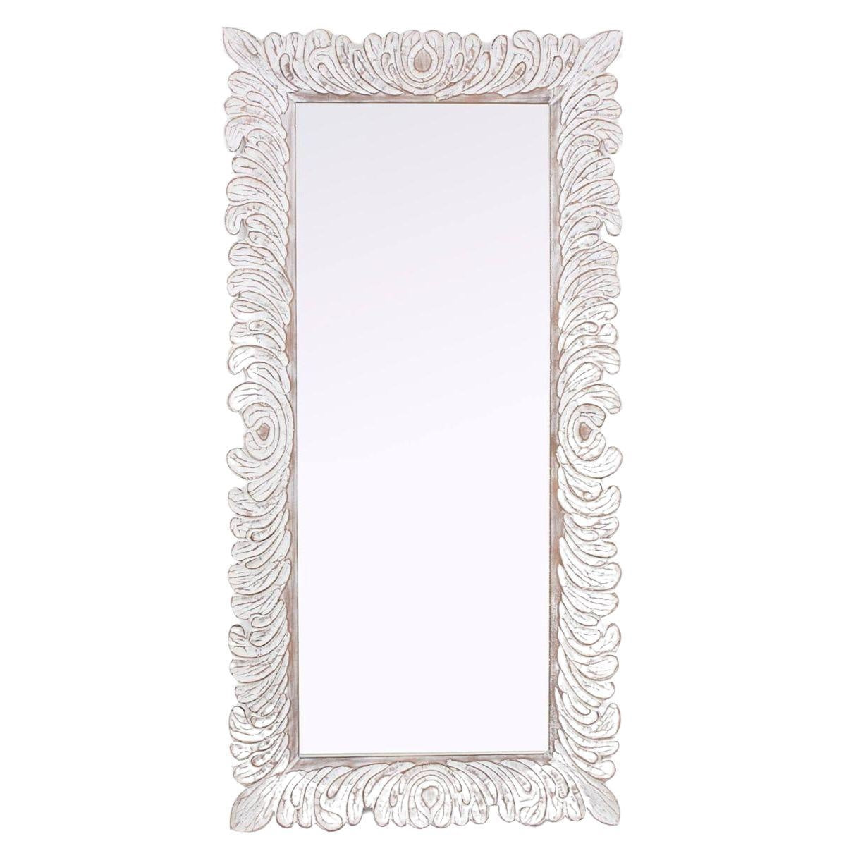 Specchio in legno di mango intagliato sbiancato, 90x3H180 cm