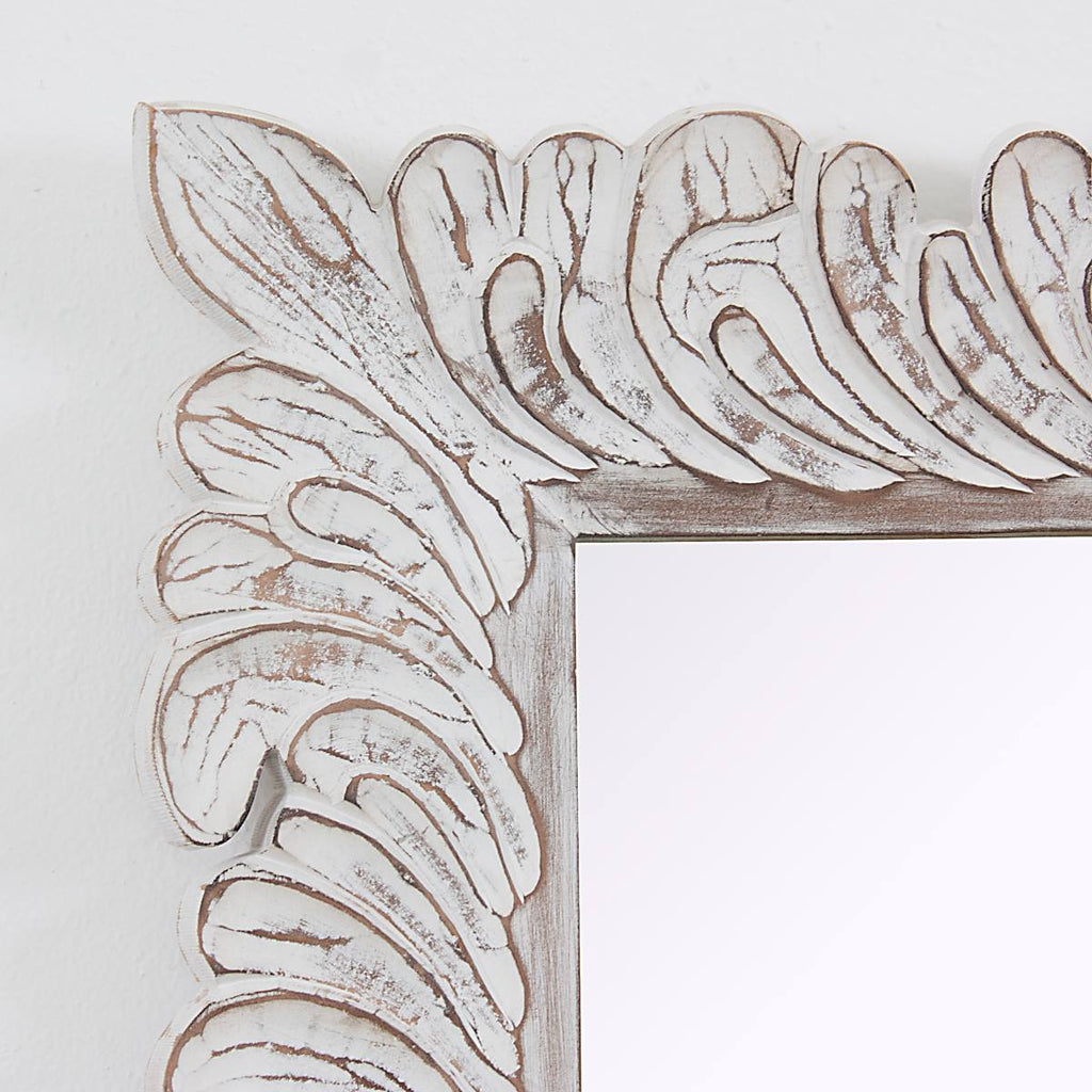 Specchio in legno di mango intagliato sbiancato, 90x3H180 cm
