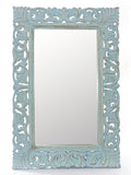 Specchio intagliato in legno di mango azzurro, 60x90 cm