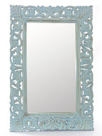 Specchio intagliato in legno di mango azzurro, 60x90 cm