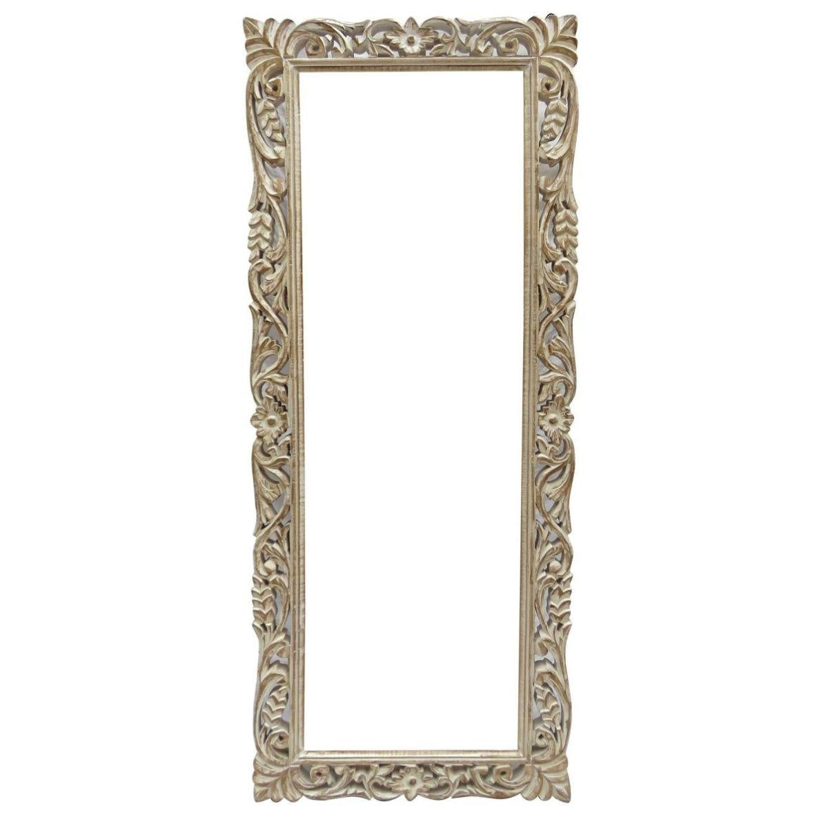 Specchio in legno di mango intagliato, 60H150 cm