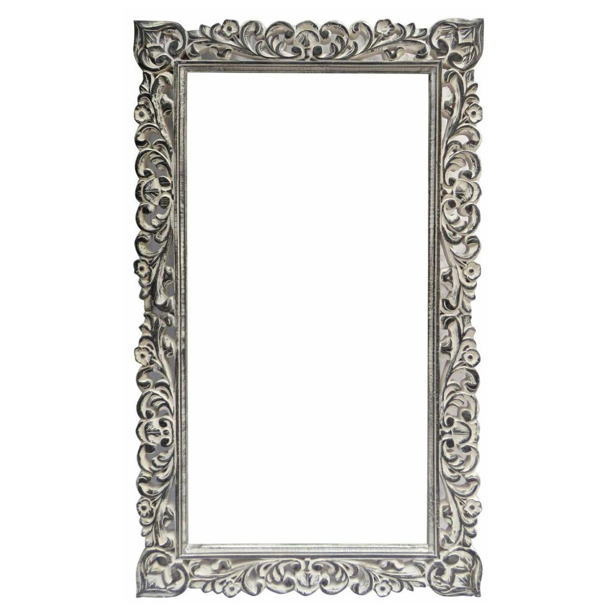 Specchio in legno di mango intagliato grigio sbiancato, 85H145 cm