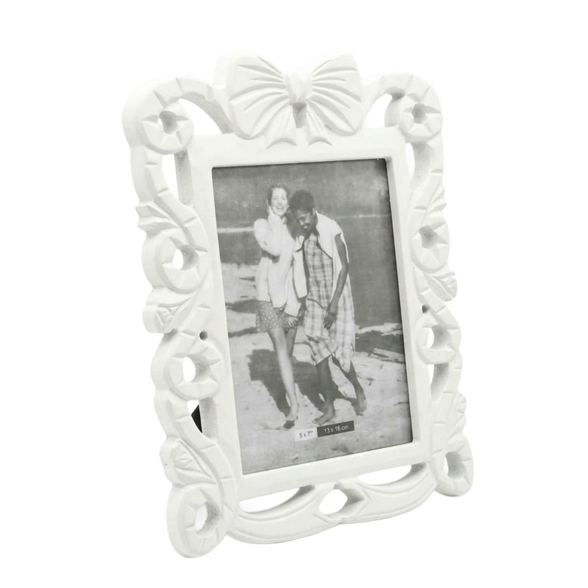 Portafoto intagliato con fiocco in mdf bianco, 22x30 cm (kit da 3)