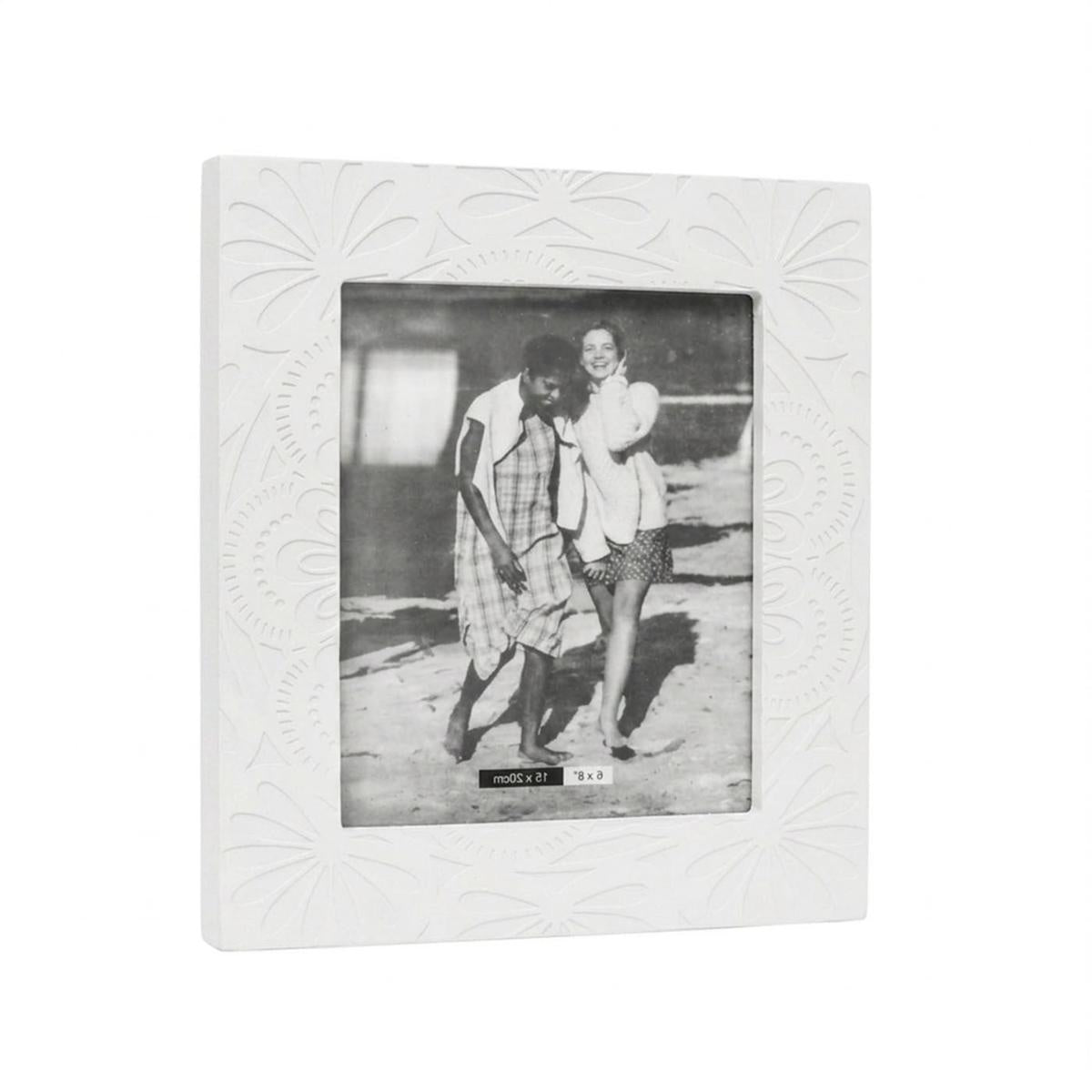 Portafoto con foglie intagliate in mdf bianco, 20x25 cm (kit da 5)