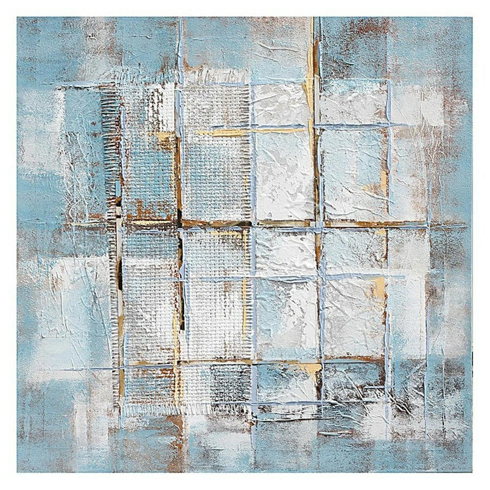 Quadro dipinto astratto azzurro, 80x80 cm