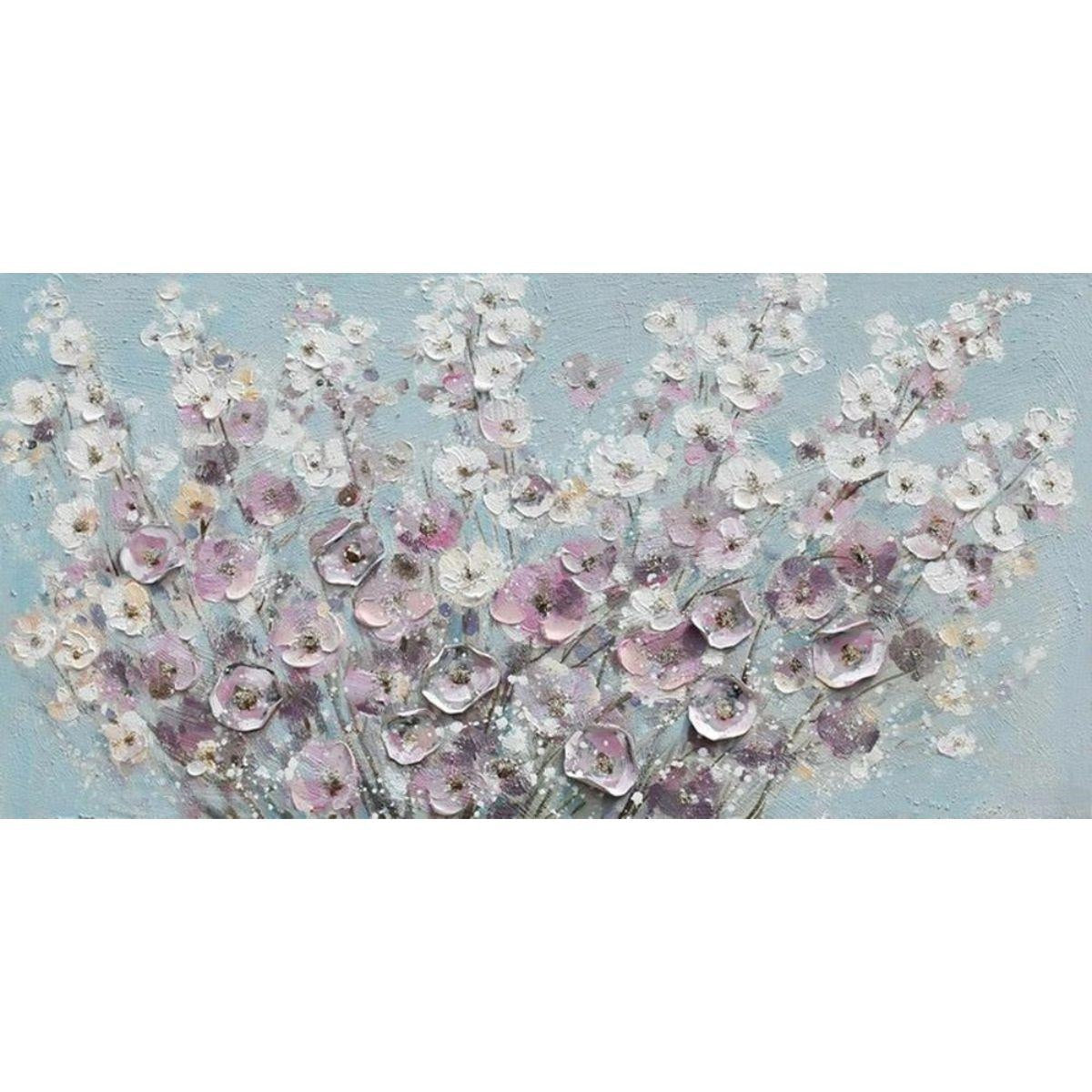 Quadro dipinto con fiori rosa, 120x60 cm