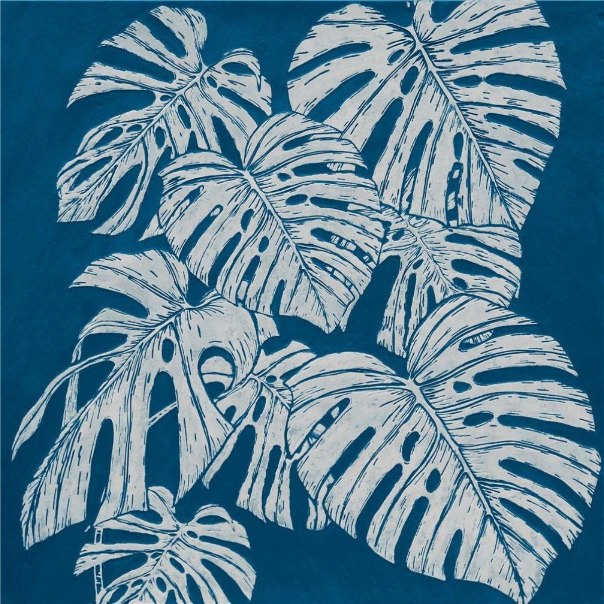 Quadro dipinto con foglie tropicali, 80X80 cm