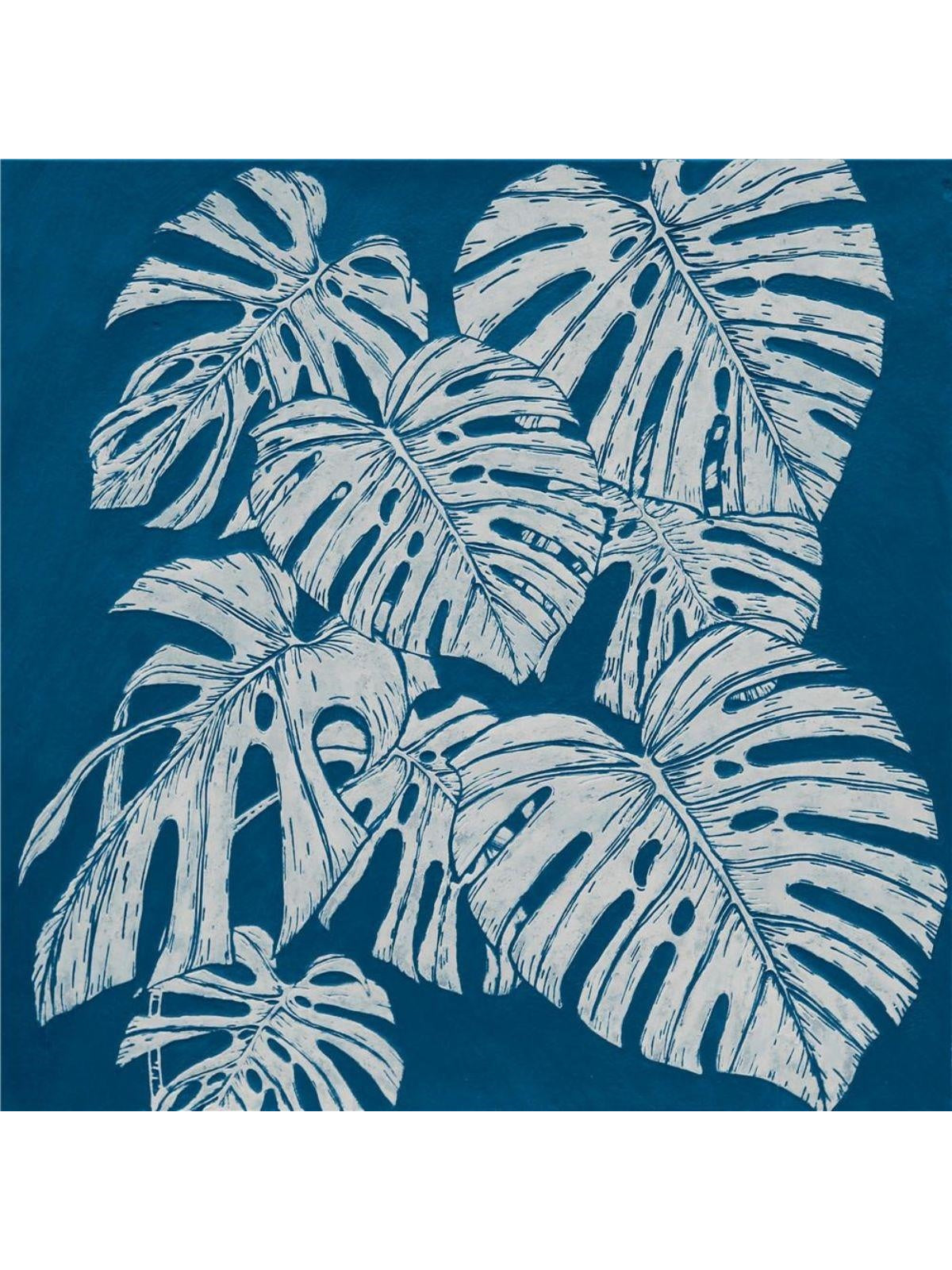 Quadro dipinto con foglie tropicali, 80X80 cm