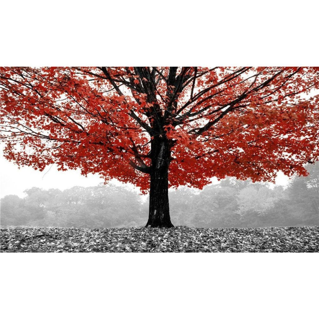 Quadro dipinto con albero rosso, 70x100 cm
