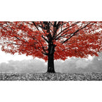 Quadro dipinto con albero rosso, 70x100 cm