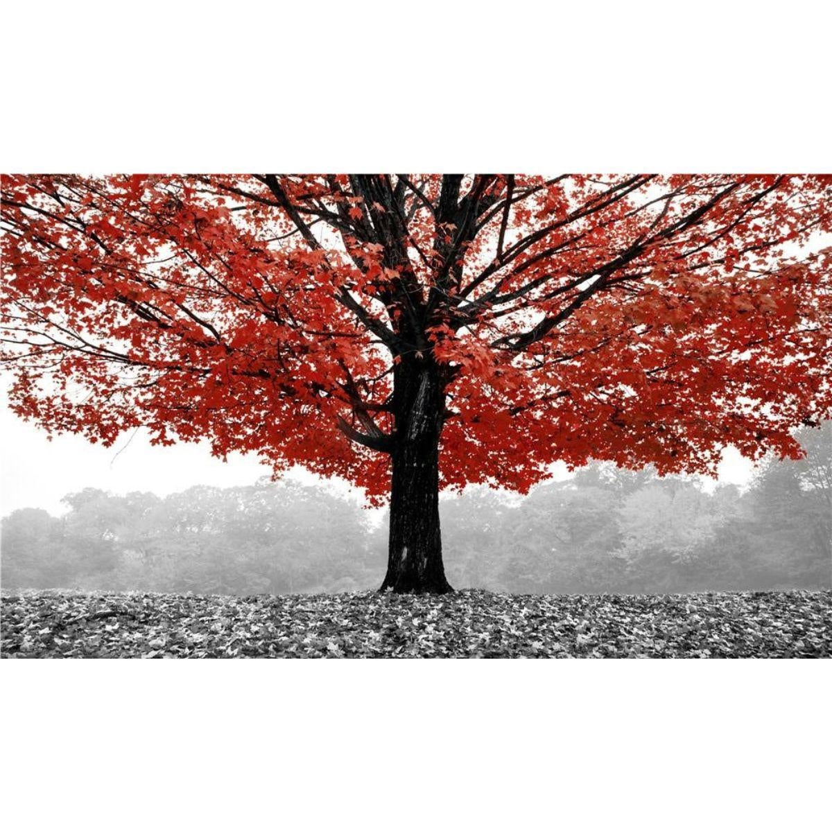 Quadro dipinto con albero rosso, 70x100 cm