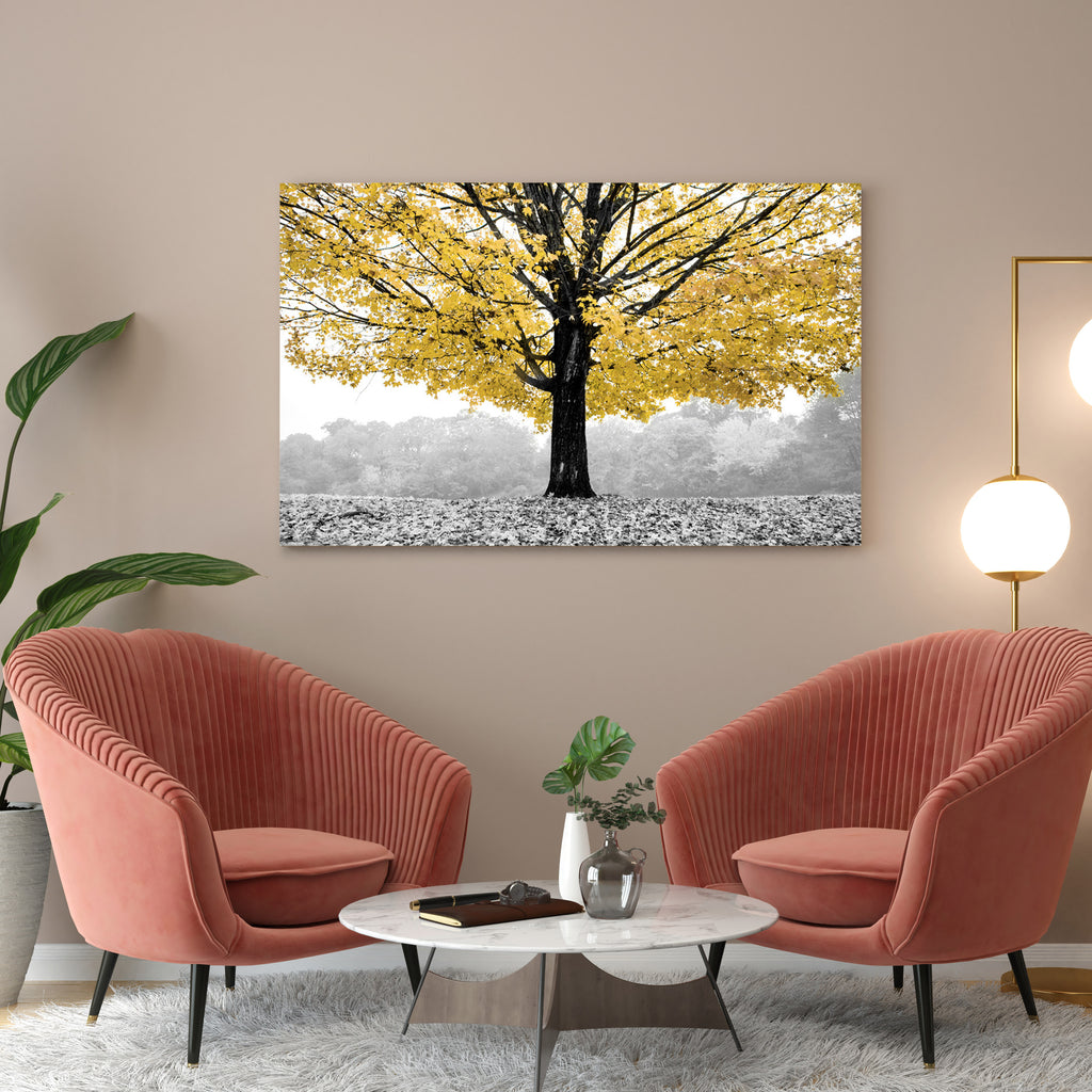 Quadro con albero giallo, 70x120 cm