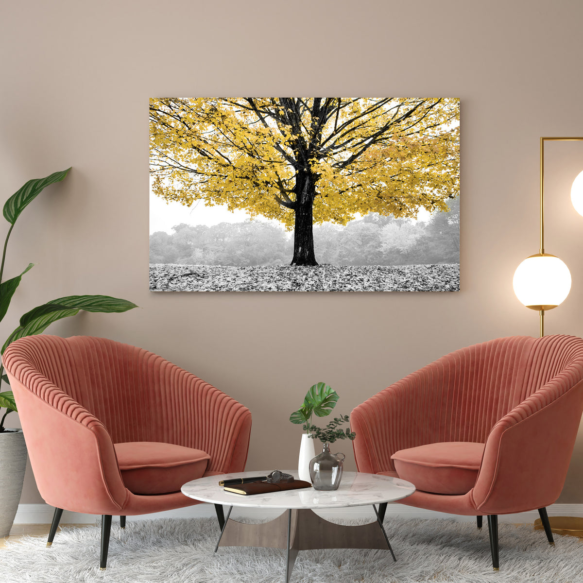 Quadro con albero giallo, 70x120 cm