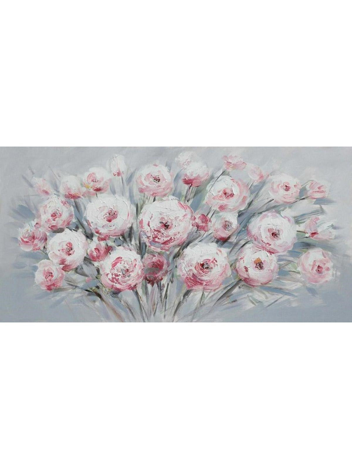 Quadro dipinto fiori rosa, 120x60 cm