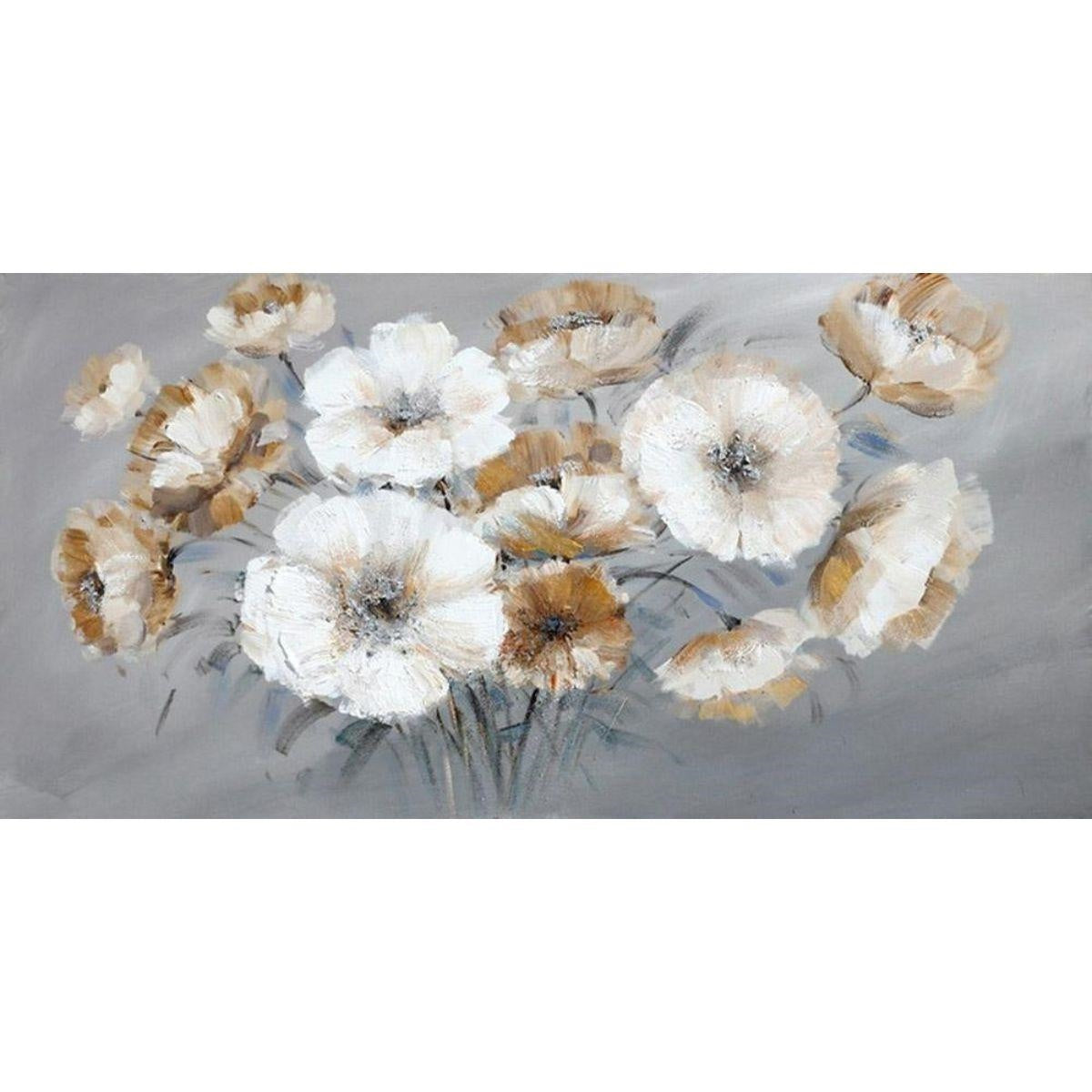 Quadro dipinto con fiori bianchi, 120x60 cm