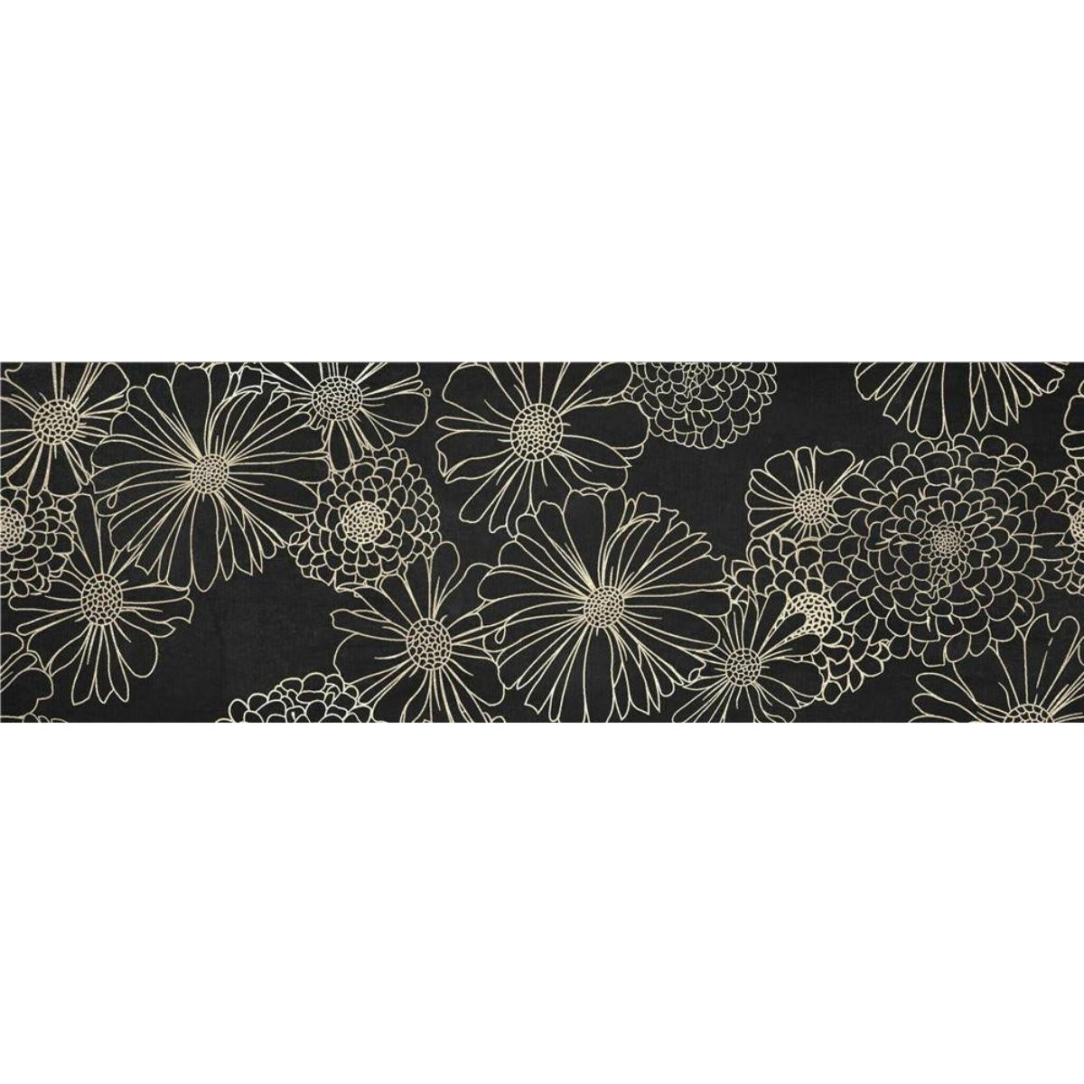 Quadro dipinto con fiori su fondo nero, 40x120 cm