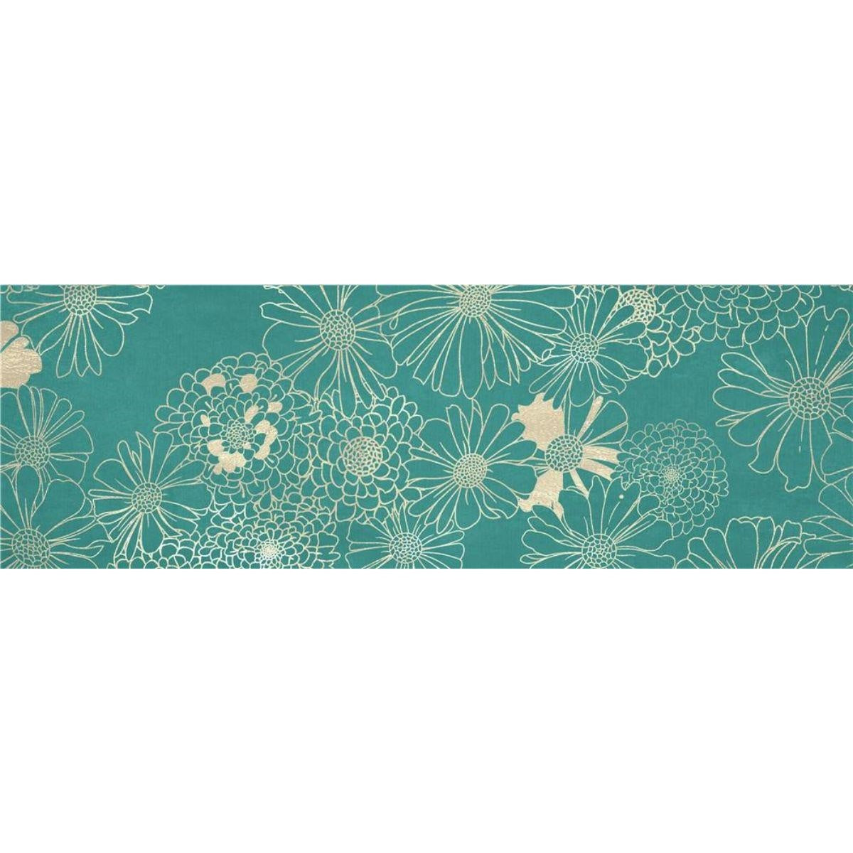 Quadro dipinto con fiori acquamarina, 40X120 cm
