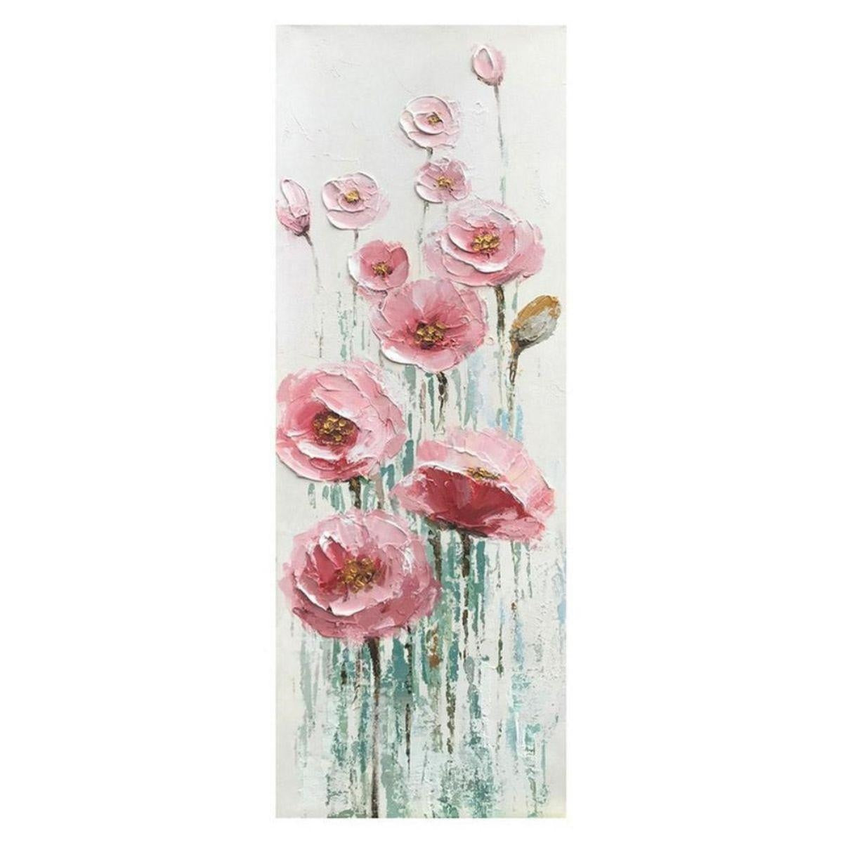 Quadro dipinto con fiori rosa, 40H120 cm
