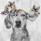 Quadro dipinto con cane, 80x80 cm