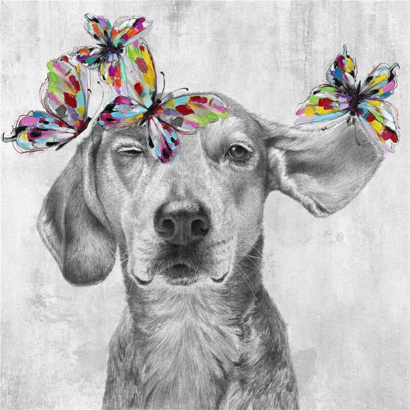 Quadro dipinto con cane, 80x80 cm