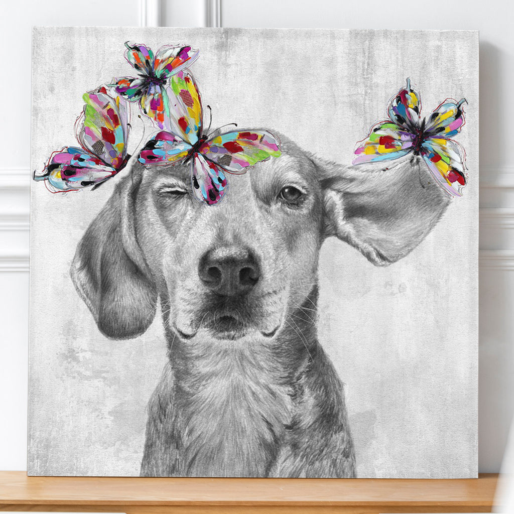 Quadro dipinto con cane, 80x80 cm